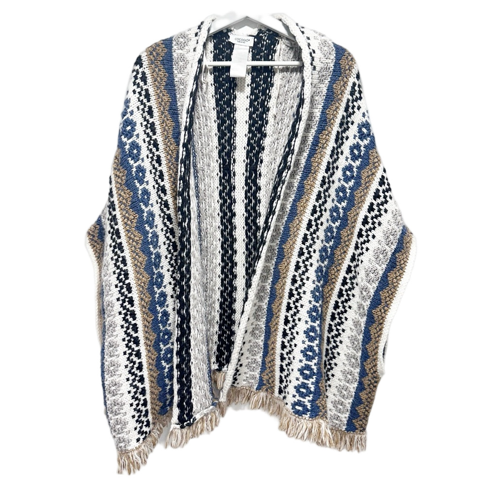 Cocogio Black, Blue, White Wool Blend Knit Cardigan One Size